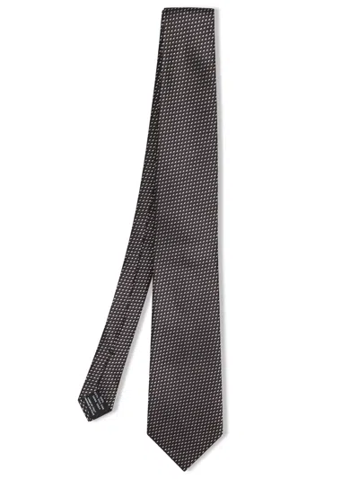 Tom Ford Brown Patterned Silk Tie In Gray