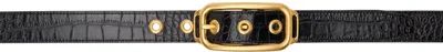 Tom Ford Brown Printed Croc Stadium Buckle Belt In Ebony Brown