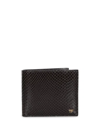 Tom Ford Python Print Classic Bifold Wallet In Black