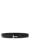 Tom Ford Brown Reversible Logo Buckle Textured Belt In Black