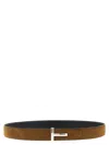 Tom Ford Multicolor Textured Reversible Buckle Belt In Brown