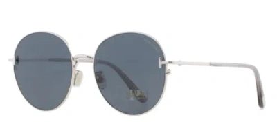 Pre-owned Tom Ford Brown Round Unisex Sunglasses Ft0966k/s 16a 58 Silver Frame Gray Lens