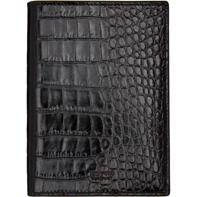 Tom Ford Brown Shiny Printed Croc T Line Passport Holder In Black