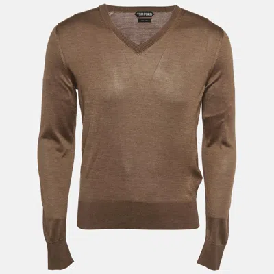 Pre-owned Tom Ford Brown Silk Knit V-neck Sweater S