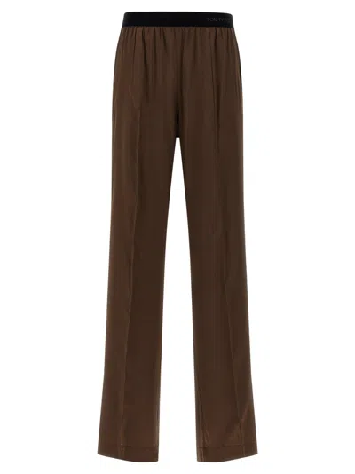 TOM FORD WOMEN BROWN SILK PANTS, 28 LUXURY PANTS FOR WOMEN DARVEYS