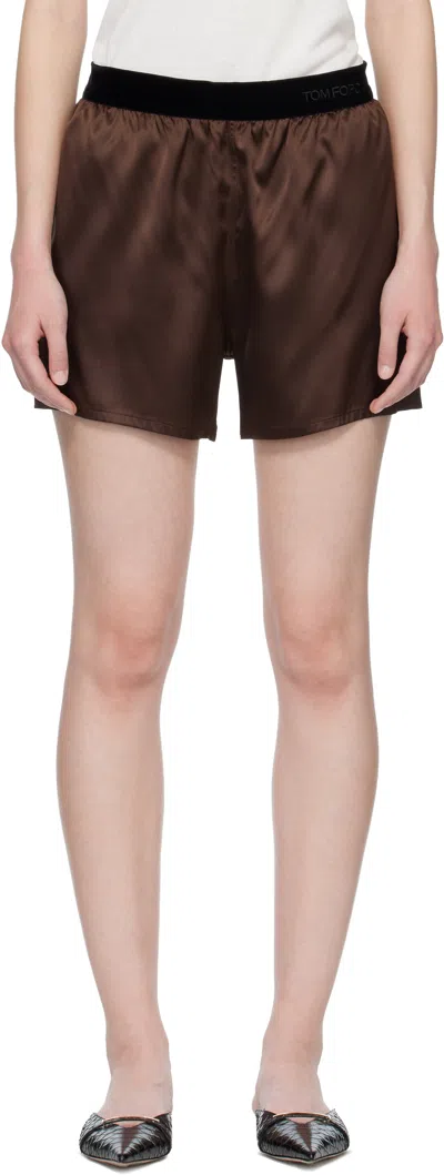 Tom Ford Brown Stretch Silk Satin Boxer Shorts
