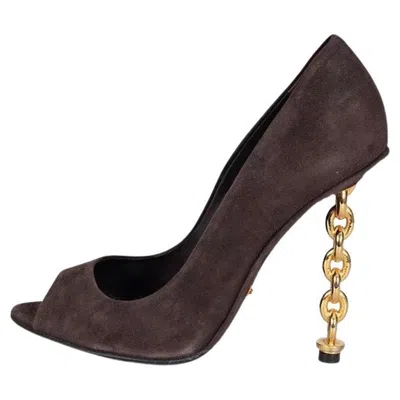 Pre-owned Tom Ford Brown Suede Open Toe Sculpted Heel Shoes Sz.38
