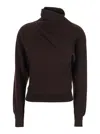 Tom Ford Brown Sweater With High Neck In Cashmere And Cotton Blend Woman In Brown