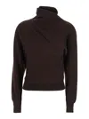 Tom Ford Brown Sweater With High Neck In Cashmere And Cotton Blend Woman In Brown