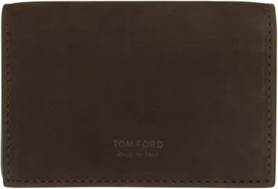 Tom Ford Brown T Line Business Card Holder In Black