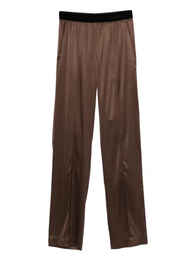 Tom Ford Brown Velvet Embroidered Satin Pants