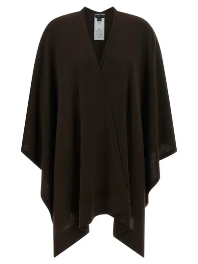 TOM FORD BROWN WOOL PONCHO