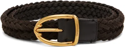 Tom Ford Brown Woven Suede Angled Buckle Belt
