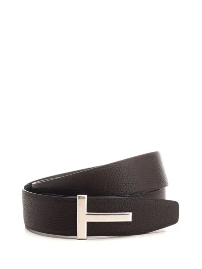 Tom Ford Reversible Calf Leather Belt With Buckle In Black