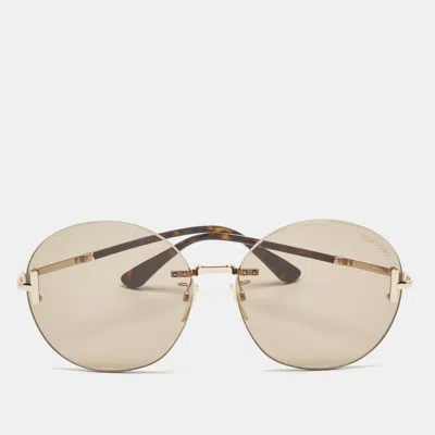 Pre-owned Tom Ford Brown/gold Tone Tf811 K Round Sunglasses