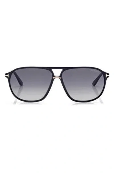Tom Ford Bruce 61mm Polarized Navigator Sunglasses In Shiny Black/smoke Polarized