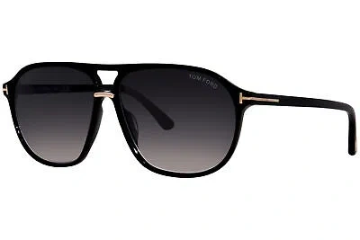 Pre-owned Tom Ford Bruce Tf1026 01b Sunglasses Men's Shiny Black/smoke Gradient Pilot 61mm In Gray