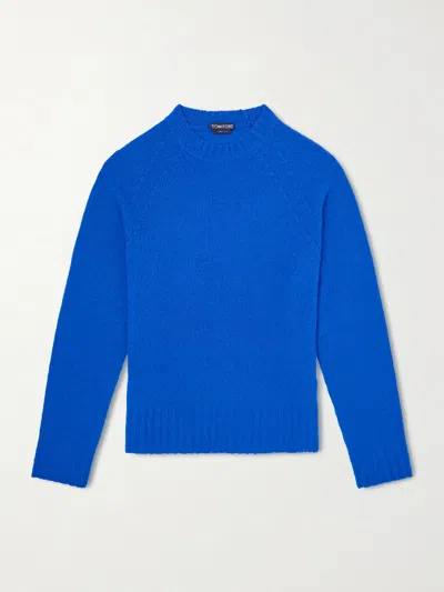 Tom Ford Sweater Seamless Brushed Cashmere Ls Crew Neck In Blue