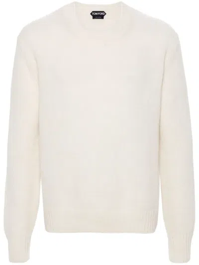 Tom Ford Textured Wool & Silk Crewneck Sweater In White