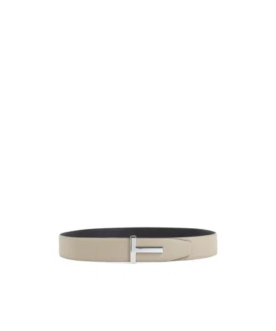 Tom Ford T-logo Leather Belt In Neutrals