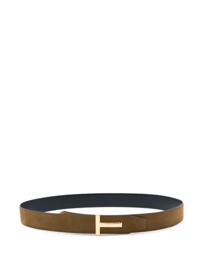 Tom Ford Buckle Leather Belt In Brown