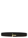 Tom Ford Black Calfskin Leather Belt With Gold T Buckle In Black