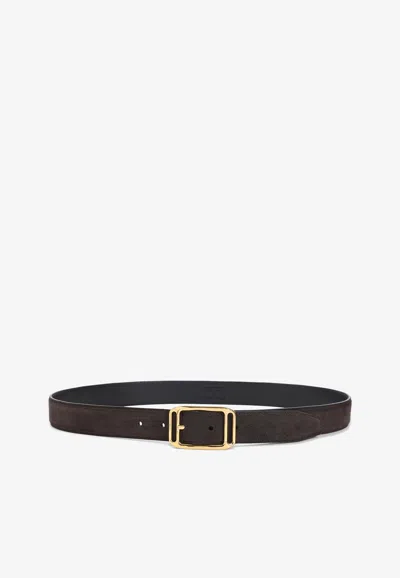 TOM FORD BUCKLED SUEDE CALF LEATHER BELT