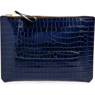 Tom Ford Buckley Croc Embossed Leather Portfolio Clutch In 1l022 Royal Blue