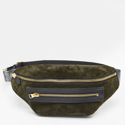 Pre-owned Tom Ford Buckley Olive Green/black Leather And Suede Belt Bag