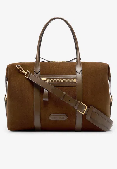 Tom Ford Buckley Suede Travel Bag In Brown
