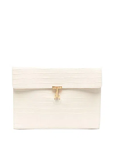 Tom Ford Crocodile-embossed Leather Clutch Bag In Blanco