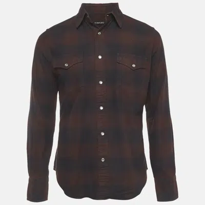 Pre-owned Tom Ford Burgundy Buffalo Check Cotton Flannel Western Shirt M
