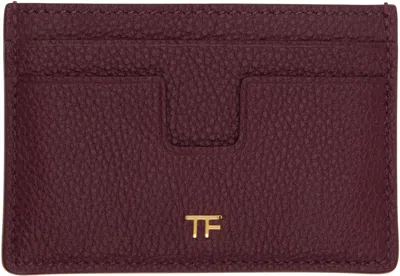 Tom Ford Burgundy Grain Leather Card Holder In Purple