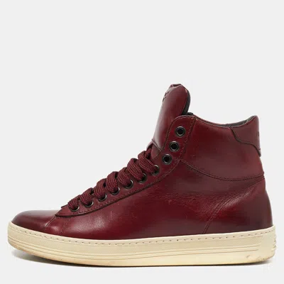 Pre-owned Tom Ford Burgundy Leather High Top Trainers Size 36.5