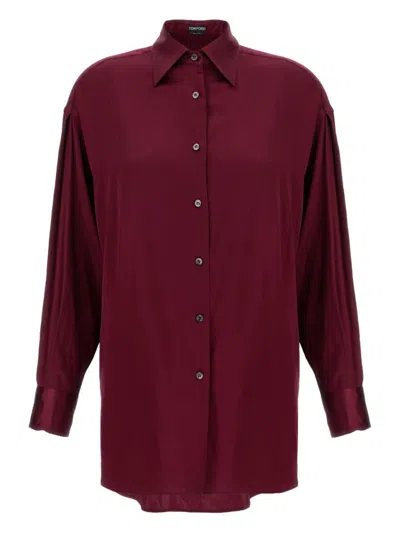 Tom Ford Burgundy Long-sleeve Shirt With Button-cuffed Sleeves