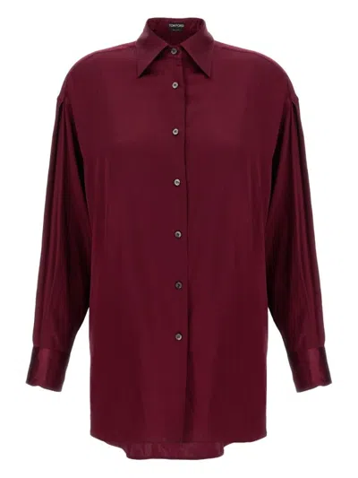 Tom Ford Burgundy Long-sleeve Shirt With Button-cuffed Sleeves In Red