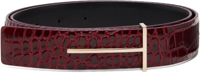 Tom Ford Burgundy Shiny Stamped Croc Belt In Brown