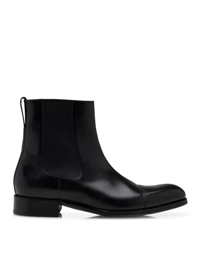 Tom Ford Burnished Leather Edgar Chelsea Boot In Black