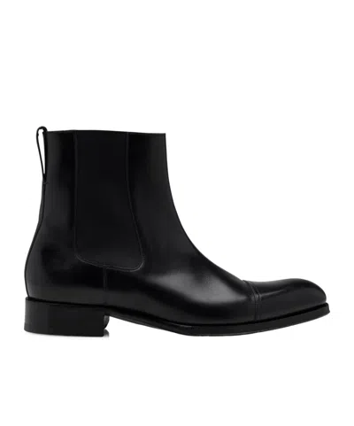 Tom Ford Burnished Leather Elkan Chelsea Boot In Black