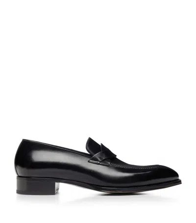 Tom Ford Burnished Leather Elkan Loafers In Black