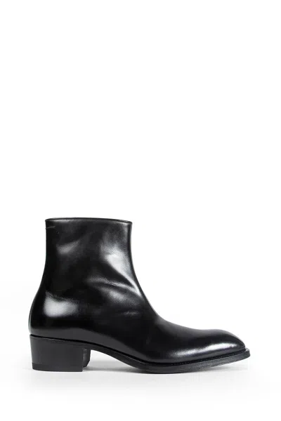 Tom Ford Burnished Leather Vincent Ankle Boots In Black