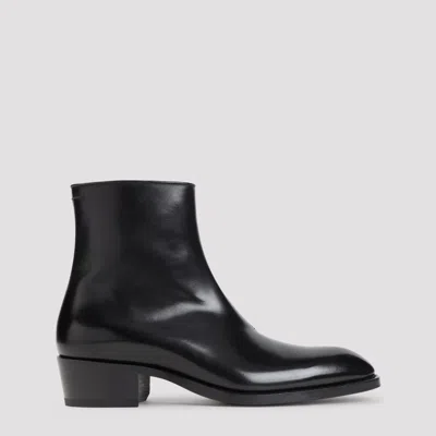 Tom Ford Burnished Vincent Leather Boot With Brass Heel Accent In Black