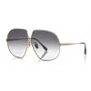 Tom Ford Butterfly Full Rim, With A Shiny Gold Frame And Smoke Gradient Lens. In Gold