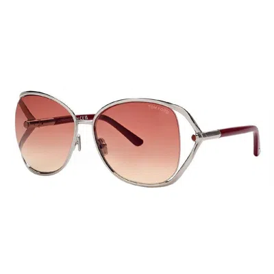 Tom Ford Butterfly Full Rim, With A Shiny Rose Gold Frame And Brown Gradient Lens. In Silver