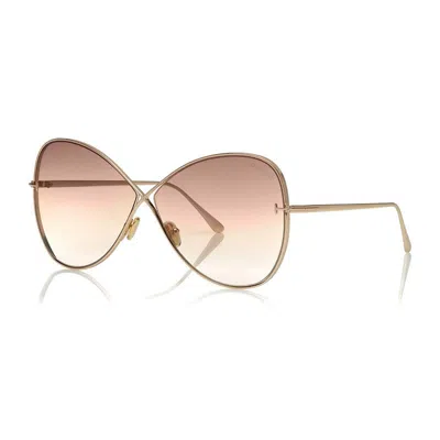 Tom Ford Butterfly Full Rim, With A Shiny Rose Gold Frame And Gradient Turquoise To Sand Lens.