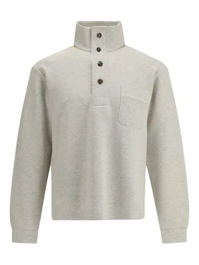 Tom Ford Cotton Sweatshirt With A Partial Front Button Closure In Gray
