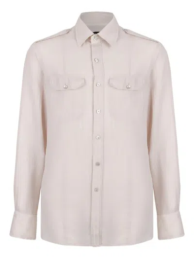 Tom Ford Classic Button-down Shirt With Structured Collar In Neutral