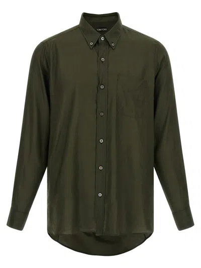 Tom Ford Long Sleeve Shirt Button Collar Pocket In Green