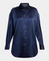 Tom Ford Collared Neck Satin Finish Long Sleeves In Blue