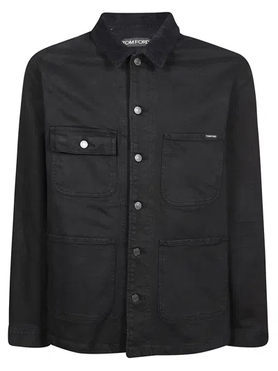 Tom Ford Button Fastening Long Sleeve Utility Coat With Chest And Front Pockets In Navy
